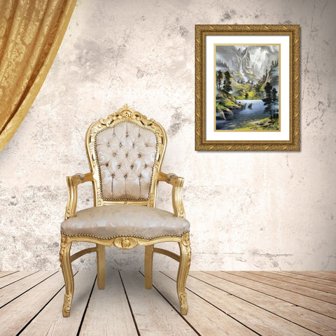 River in the Mountains IV Gold Ornate Wood Framed Art Print with Double Matting by Medeiros, Celito