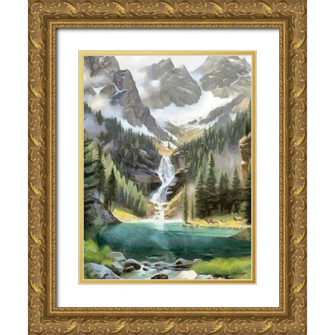River in the Mountains V Gold Ornate Wood Framed Art Print with Double Matting by Medeiros, Celito