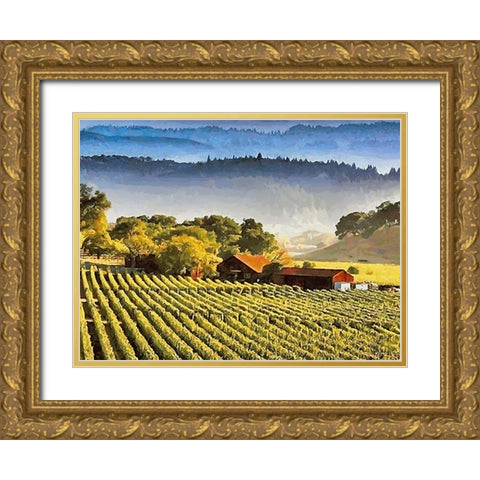 Wineyards Gold Ornate Wood Framed Art Print with Double Matting by Medeiros, Celito