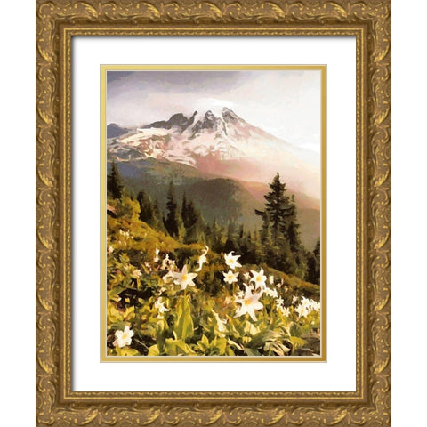 White Flowers in the Alps Gold Ornate Wood Framed Art Print with Double Matting by Medeiros, Celito