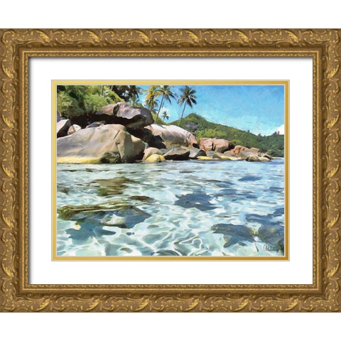 Rock on Seychelles Gold Ornate Wood Framed Art Print with Double Matting by Medeiros, Celito