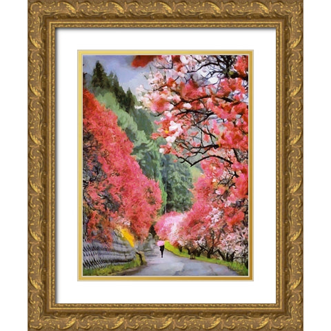 Pink Blooming Trees Gold Ornate Wood Framed Art Print with Double Matting by Medeiros, Celito