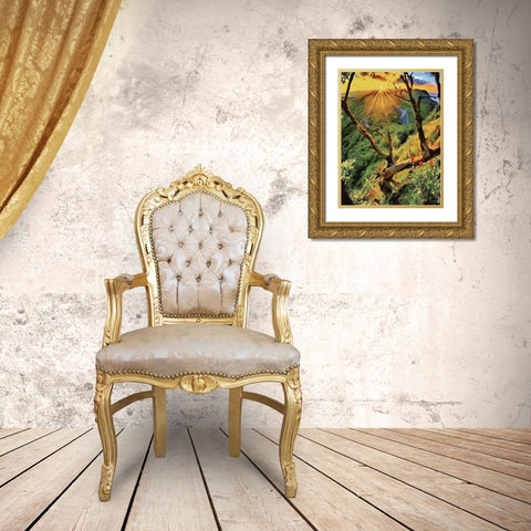 Dry Tree with Sunset Gold Ornate Wood Framed Art Print with Double Matting by Medeiros, Celito