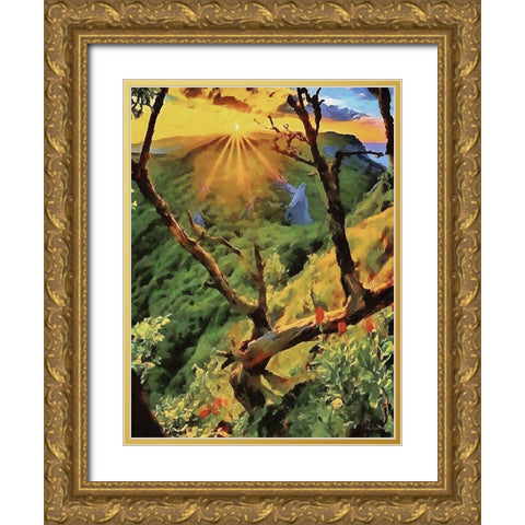 Dry Tree with Sunset Gold Ornate Wood Framed Art Print with Double Matting by Medeiros, Celito