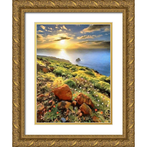 Romantic Sunset over the Shore Gold Ornate Wood Framed Art Print with Double Matting by Medeiros, Celito