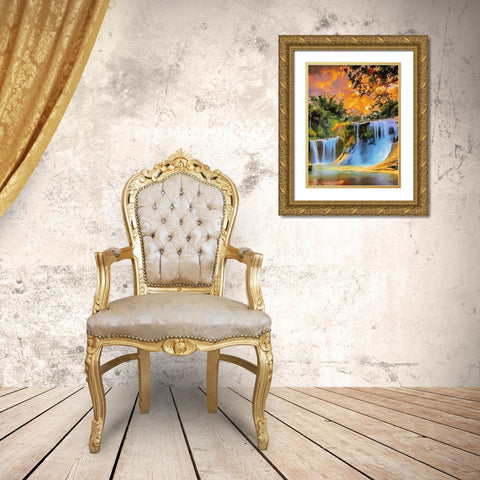 Amazing Watterfall I Gold Ornate Wood Framed Art Print with Double Matting by Medeiros, Celito