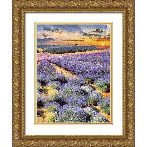Lavender Field II Gold Ornate Wood Framed Art Print with Double Matting by Medeiros, Celito
