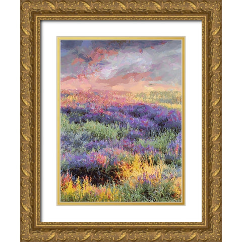 Lavender Field III Gold Ornate Wood Framed Art Print with Double Matting by Medeiros, Celito