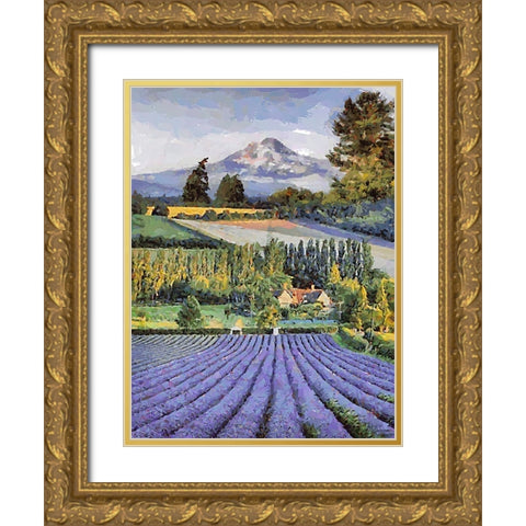 Lavender Field V Gold Ornate Wood Framed Art Print with Double Matting by Medeiros, Celito