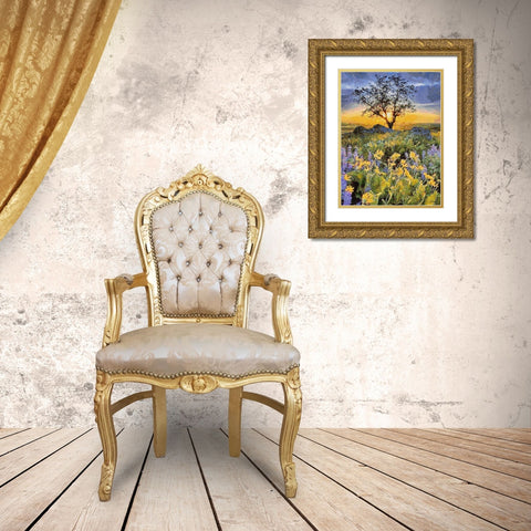 Yellow and Purple Flowers II Gold Ornate Wood Framed Art Print with Double Matting by Medeiros, Celito