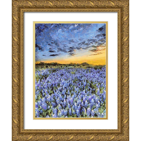 Purple Flowers Gold Ornate Wood Framed Art Print with Double Matting by Medeiros, Celito