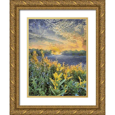 Sunset over Flowers II Gold Ornate Wood Framed Art Print with Double Matting by Medeiros, Celito