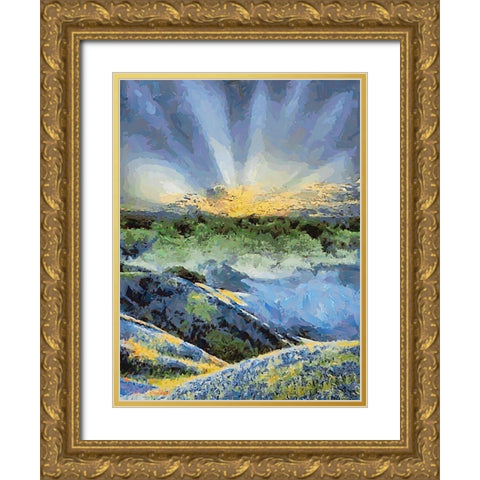 Sunset over Flowers III Gold Ornate Wood Framed Art Print with Double Matting by Medeiros, Celito