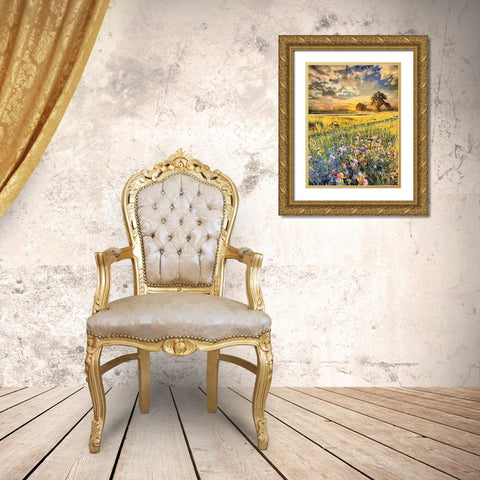 Sunset over Flowers IV Gold Ornate Wood Framed Art Print with Double Matting by Medeiros, Celito