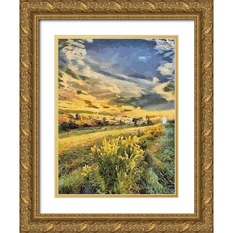 Sunset over Flowers V Gold Ornate Wood Framed Art Print with Double Matting by Medeiros, Celito