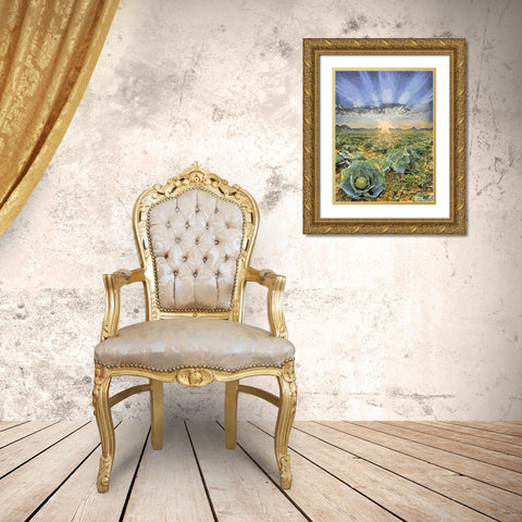 Sunset over Flowers VII Gold Ornate Wood Framed Art Print with Double Matting by Medeiros, Celito