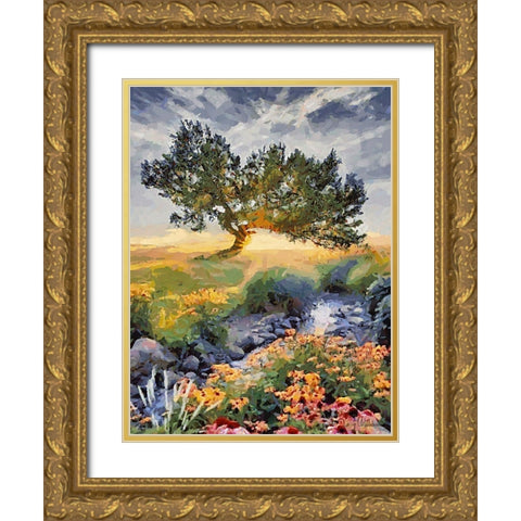 Sunset behind a Tree I Gold Ornate Wood Framed Art Print with Double Matting by Medeiros, Celito