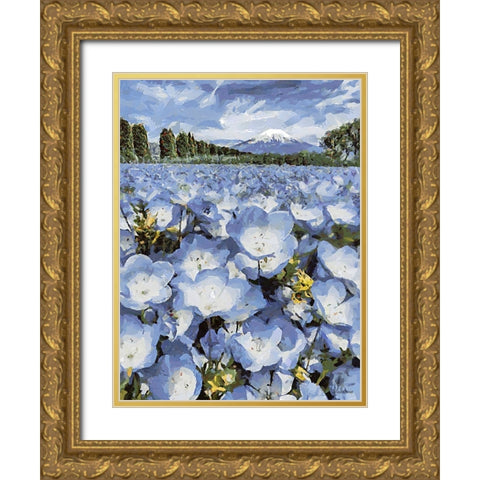 Field with Purple Flowers I Gold Ornate Wood Framed Art Print with Double Matting by Medeiros, Celito