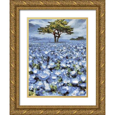 Field with Purple Flowers II Gold Ornate Wood Framed Art Print with Double Matting by Medeiros, Celito