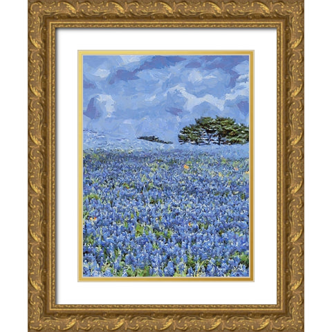 Field with Purple Flowers III Gold Ornate Wood Framed Art Print with Double Matting by Medeiros, Celito