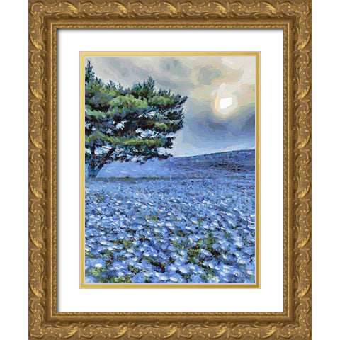 Field with Purple Flowers IV Gold Ornate Wood Framed Art Print with Double Matting by Medeiros, Celito