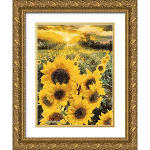 Sunflowers Collection IV Gold Ornate Wood Framed Art Print with Double Matting by Medeiros, Celito
