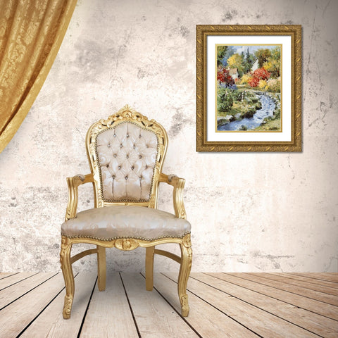 Landscapes in Monet Style XXII Gold Ornate Wood Framed Art Print with Double Matting by Medeiros, Celito