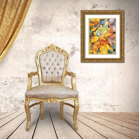 Autumn Leaves IV Gold Ornate Wood Framed Art Print with Double Matting by Medeiros, Celito