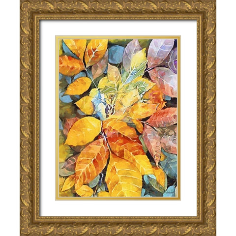 Autumn Leaves IV Gold Ornate Wood Framed Art Print with Double Matting by Medeiros, Celito