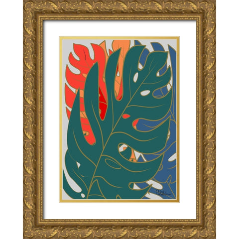 Colorful Leaves II Gold Ornate Wood Framed Art Print with Double Matting by Medeiros, Celito