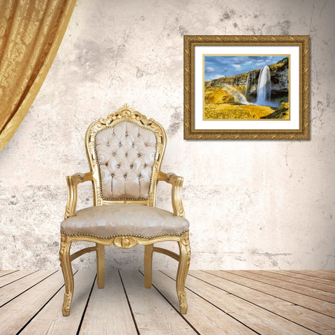 Watterfall Seljandfoss on  Iceland Gold Ornate Wood Framed Art Print with Double Matting by Medeiros, Celito