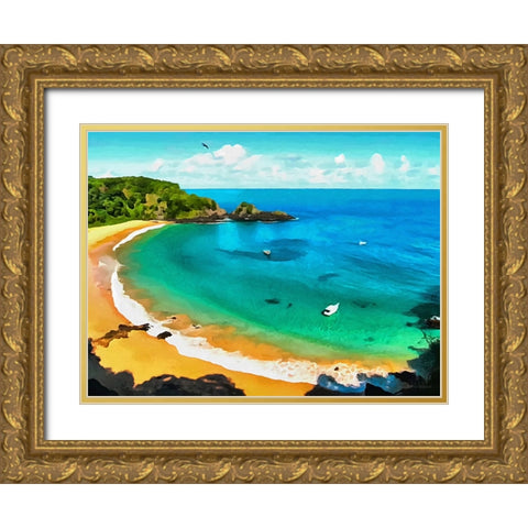 Blue Bay Gold Ornate Wood Framed Art Print with Double Matting by Medeiros, Celito
