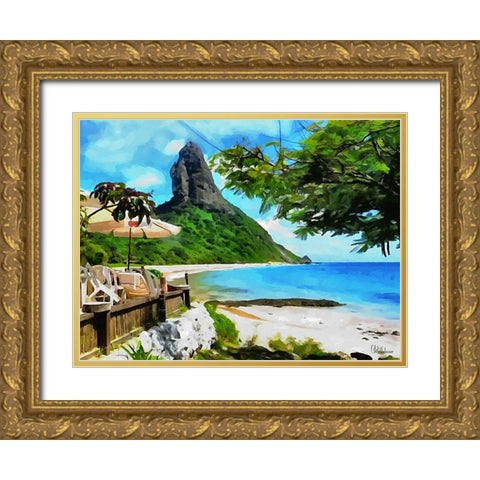 Rock on the Beach Gold Ornate Wood Framed Art Print with Double Matting by Medeiros, Celito