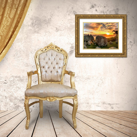 Coupple on the Rock by Sunset Gold Ornate Wood Framed Art Print with Double Matting by Medeiros, Celito