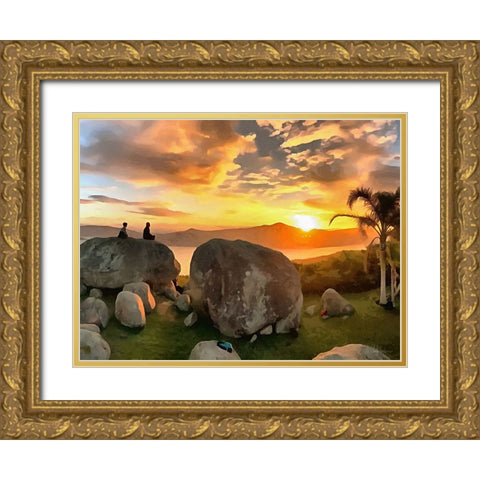 Coupple on the Rock by Sunset Gold Ornate Wood Framed Art Print with Double Matting by Medeiros, Celito
