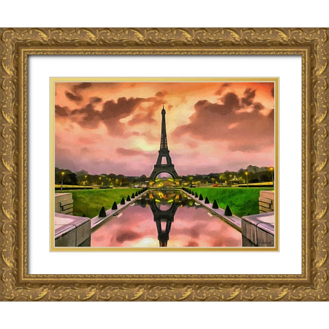Eiffel Tower in Paris Gold Ornate Wood Framed Art Print with Double Matting by Medeiros, Celito