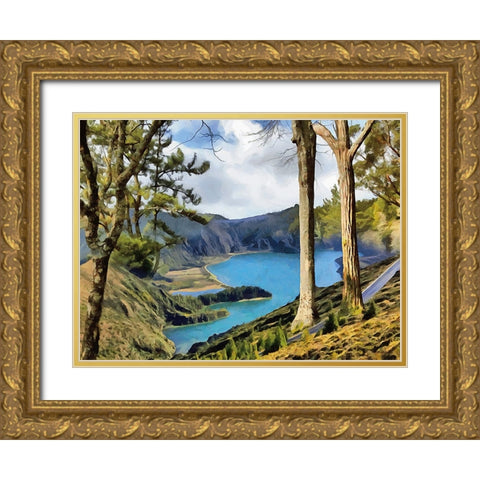 Blue Lake in the Mountains Gold Ornate Wood Framed Art Print with Double Matting by Medeiros, Celito