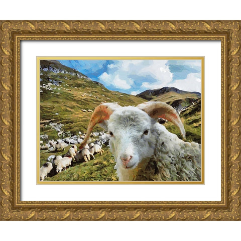Sheep and Goat Collection I Gold Ornate Wood Framed Art Print with Double Matting by Medeiros, Celito