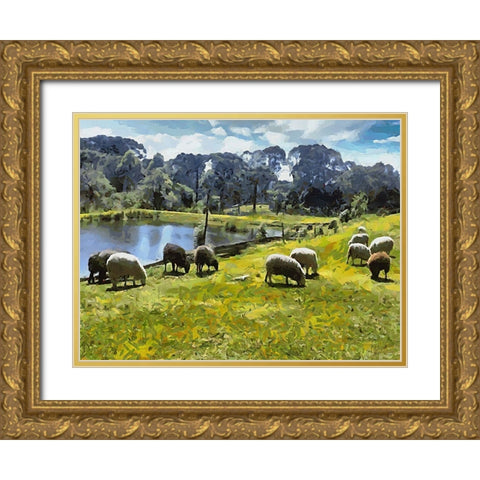 Sheep and Goat Collection IX Gold Ornate Wood Framed Art Print with Double Matting by Medeiros, Celito