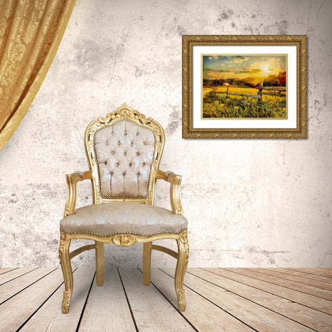 Sunset in the Countryside Gold Ornate Wood Framed Art Print with Double Matting by Medeiros, Celito