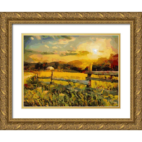 Sunset in the Countryside Gold Ornate Wood Framed Art Print with Double Matting by Medeiros, Celito