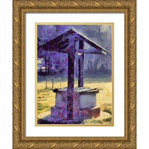 An old Well Gold Ornate Wood Framed Art Print with Double Matting by Medeiros, Celito