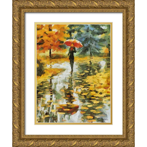 Girl with Red Umbrella Gold Ornate Wood Framed Art Print with Double Matting by Medeiros, Celito