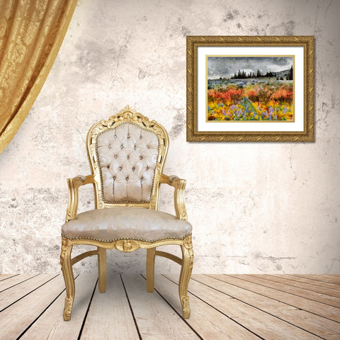 Colorful Meadow with Black and White Sky Gold Ornate Wood Framed Art Print with Double Matting by Medeiros, Celito