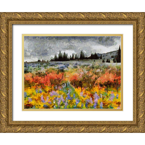 Colorful Meadow with Black and White Sky Gold Ornate Wood Framed Art Print with Double Matting by Medeiros, Celito