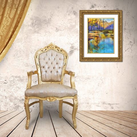 Light Blue Lake in Forest Gold Ornate Wood Framed Art Print with Double Matting by Medeiros, Celito