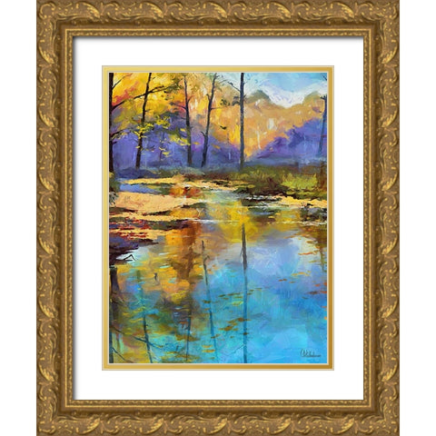 Light Blue Lake in Forest Gold Ornate Wood Framed Art Print with Double Matting by Medeiros, Celito