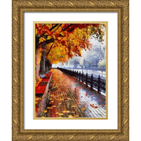 Embankment in Autumn Gold Ornate Wood Framed Art Print with Double Matting by Medeiros, Celito