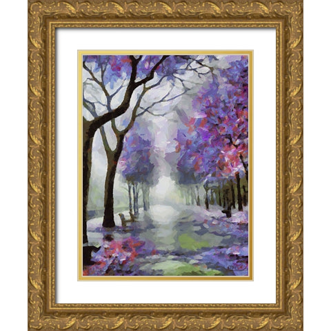 Purple Trees Gold Ornate Wood Framed Art Print with Double Matting by Medeiros, Celito
