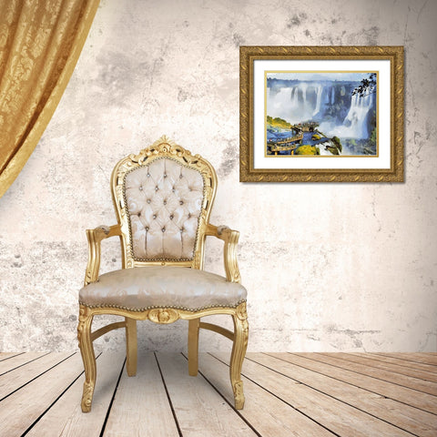 Iguazu Watterfalls VI Gold Ornate Wood Framed Art Print with Double Matting by Medeiros, Celito